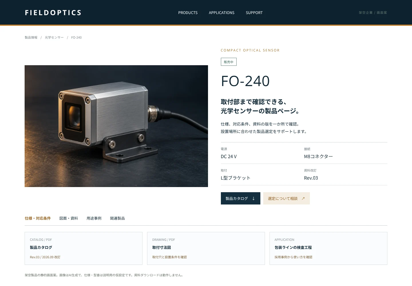 1件の製品の写真・説明・関連情報をまとめた詳細画面案