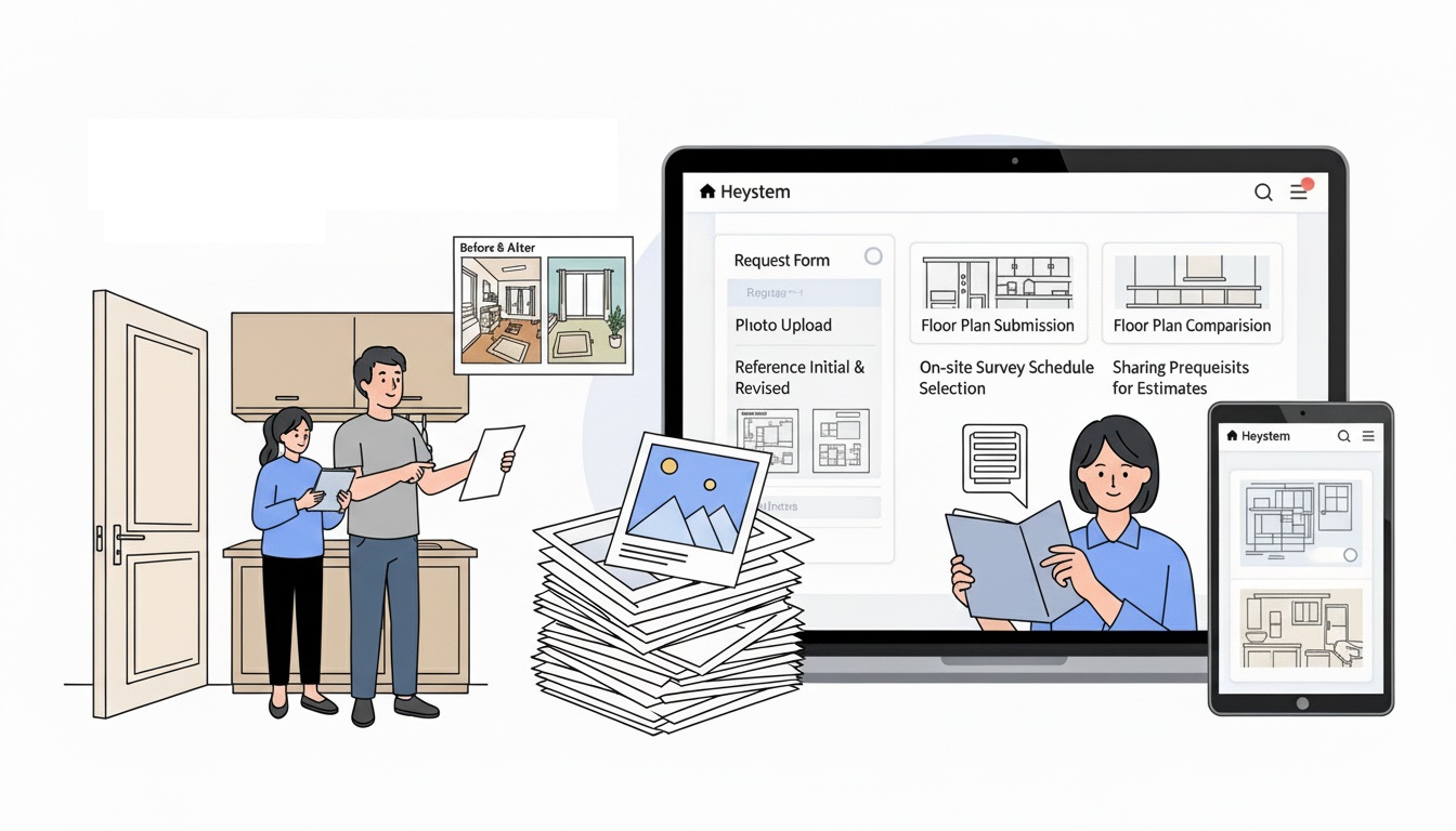 リフォーム・工務店の見積前ヒアリング＋現地調査依頼＋写真・図面提出をまとめるポータル